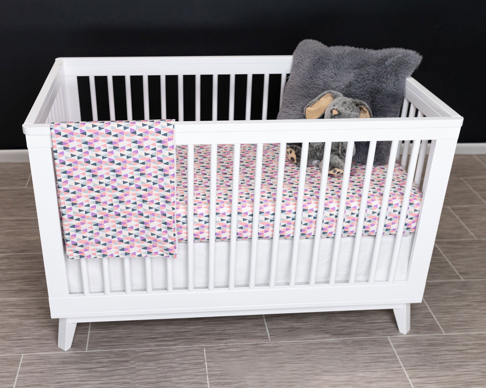 Pink Banners Marching - Classic Nursery Bedding Set - Rose/Peach/Gray/Black - Olli+Lime